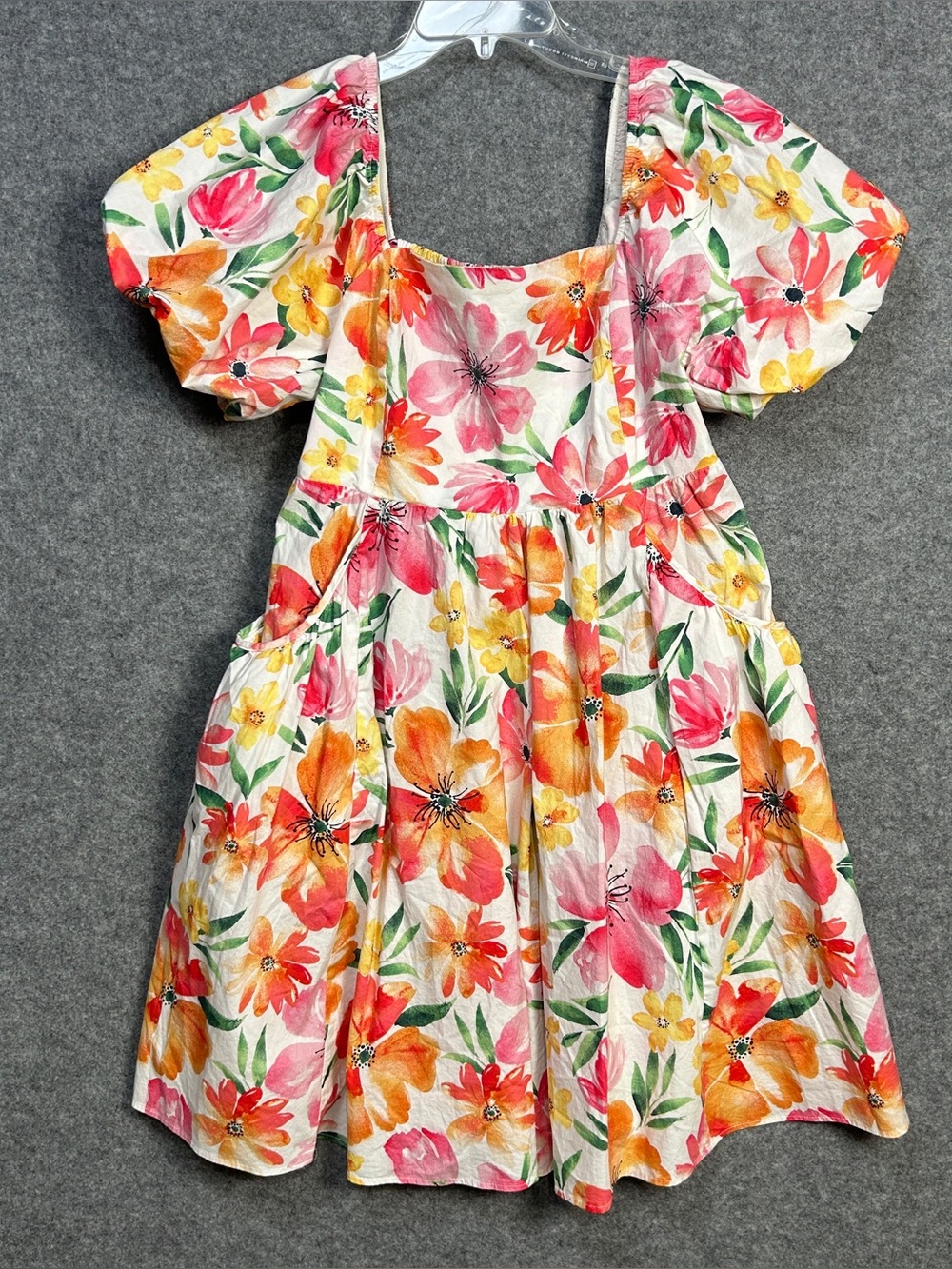 Easel Womens L Bright Floral Smocked Dress Bubble Sleeves Romantic Peasant Vacay